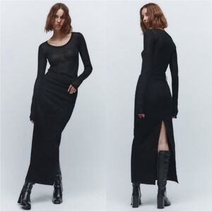 Zara The Sculpted Denim Maxi Skirt in Rinse Indigo Size S